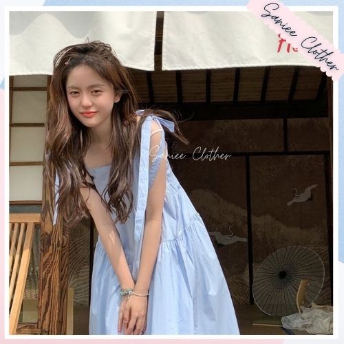 Váy 2 dây nơ đầm babydoll nữ chất đũi mềm phù hợp đi biển Sanniee Clother