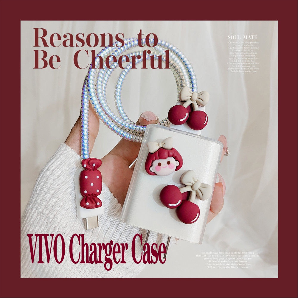 Phụ Kiện Bảo Vệ Đầu Dây Cáp Sạc Họa Tiết Hoạt Hình Dễ Thương Cho Vivo 10w / 18w / 33w / 44w / 55w / 