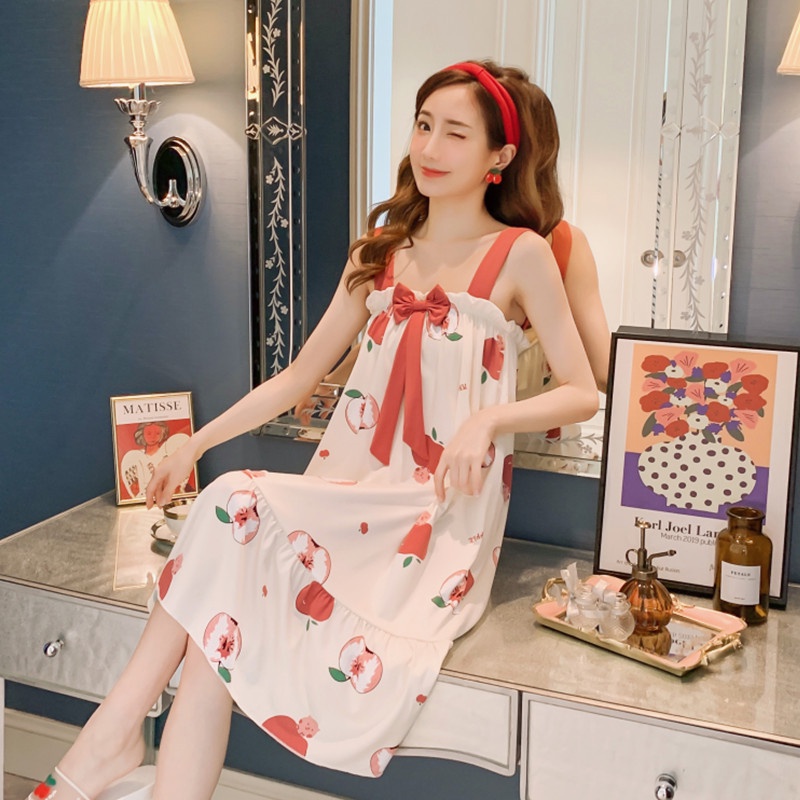 Váy ngủ 2 dây bigsize đầm ngủ hai dây nữ 48-68Kg mặc nhà mùa hè dáng suông in hình dễ thương cute TOZZO V2D01
