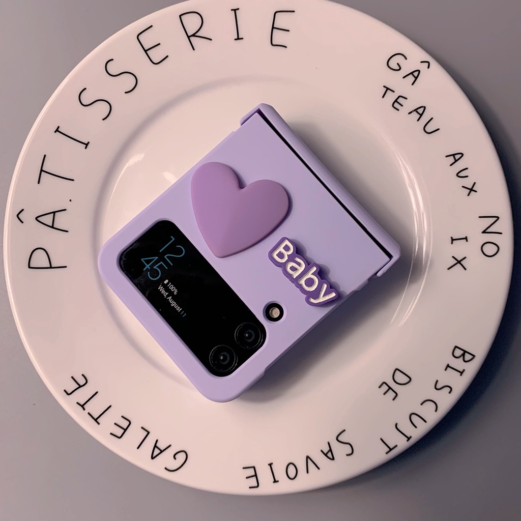 Ốp Điện Thoại Màu Tím in Hình Trái Tim 3 Trong 1 Cho Samsung Galaxy Z Flip 3 5G Z Flip 3 ZFlip 3 Z Flip4 ZFlip 4