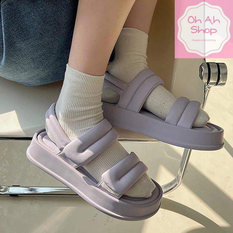 Giày Sandal Đi Học Mẫu Mới 2023 Trần Chỉ Loại 1 Đế Cao 3.5cm Màu Be