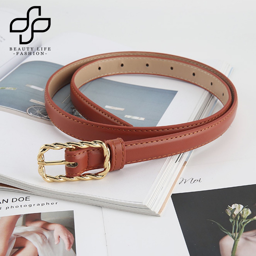 Beautylife Thắt Lưng Da Giả Khóa Xoắn Màu Vàng Kim Chống Phai Màu Có Thể Điều Chỉnh Được Phong Cách Vintage Thời Trang May Vá Hàng Ngày Cho Nữ