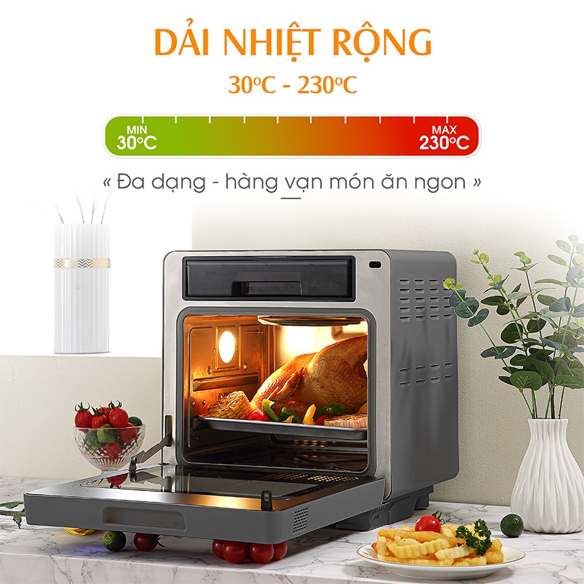 Nồi Chiên Hơi Nước TAPUHO TSF16  | 60 Chương Trình Nấu | 4 trong 1 - Có xiên gà, lồng đào 360