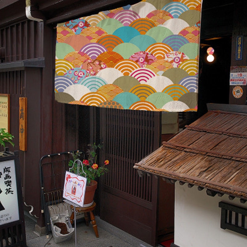 Rèm Cửa Ngắn Bằng Vải Họa Tiết Sóng Biển Phong Cách Nhật Bản Trang Trí Nhà Hàng Khách Sạn