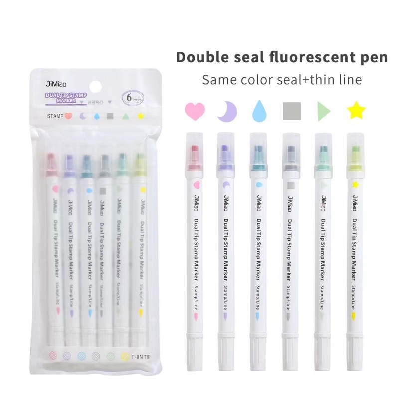 Bộ 6 Bút Đánh Dấu Hai Đầu Nhiều Màu Sắc Dùng Vẽ Tranh Trang Trí DIY Dành Cho Trẻ Em