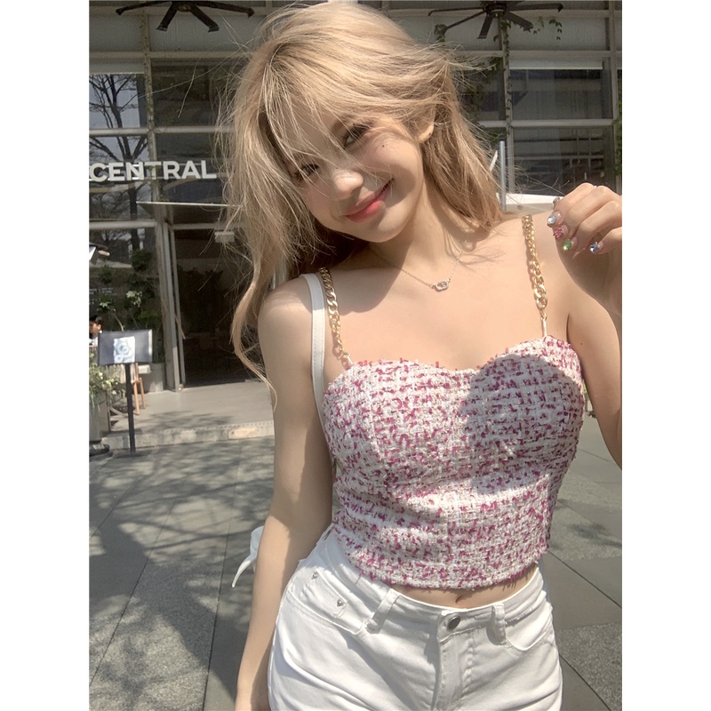 Áo Croptop Ôm Dáng Phối Dây Xích Sang Trọng Cho Nữ