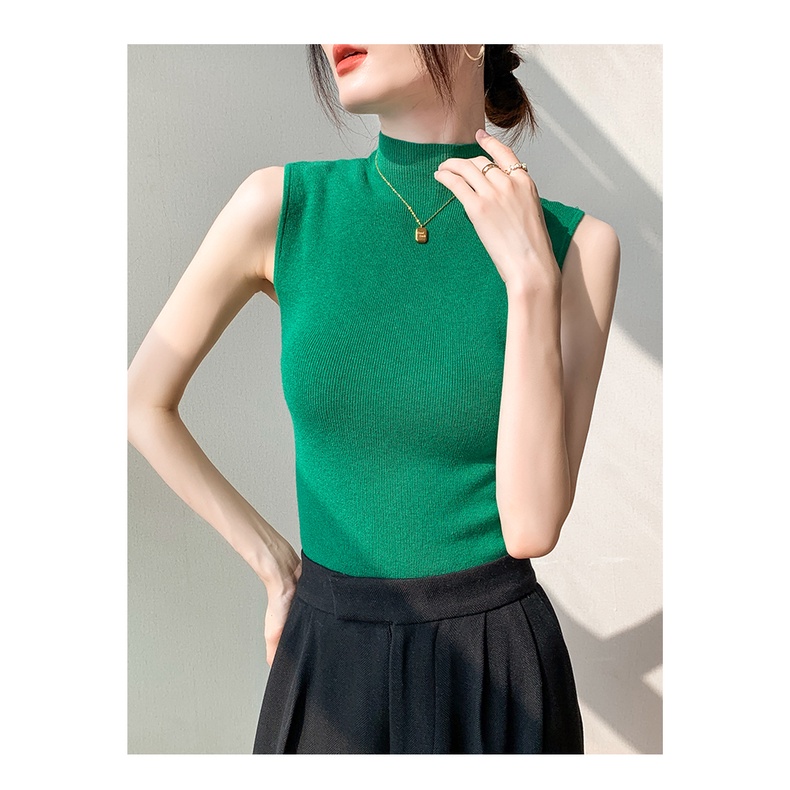 SUXI Áo Croptop Dệt Kim Sát Nách Cổ Cao Màu Sắc Đơn Giản Thời Trang Mùa Xuân Cho Nữ