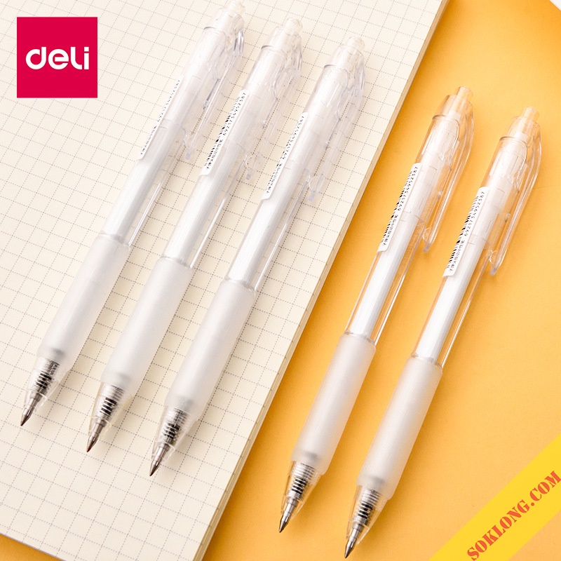 Bút bi nét 0.5mm mực nước Deli trong suốt SOKLONG, ruột bút gel Deli refill thay thế mực Xanh/ Đen