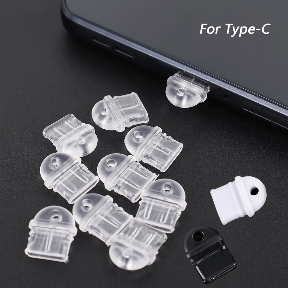 1 / 10 Miếng Dán Hai Mặt Bằng PVC Mềm Trong Suốt Chống Bụi Chống Mất Có Lỗ Type-C DIY