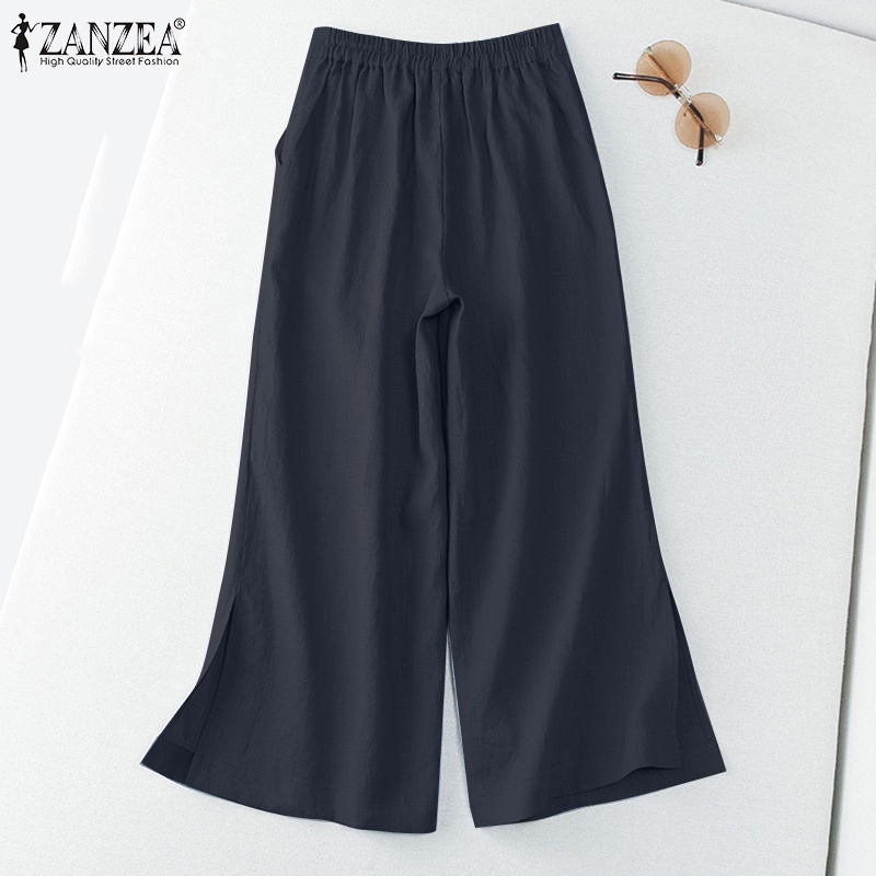 Zanzea Quần Dài Ống Rộng Lưng Thun Màu Trơn Thời Trang Hàn Quốc Cho Nữ