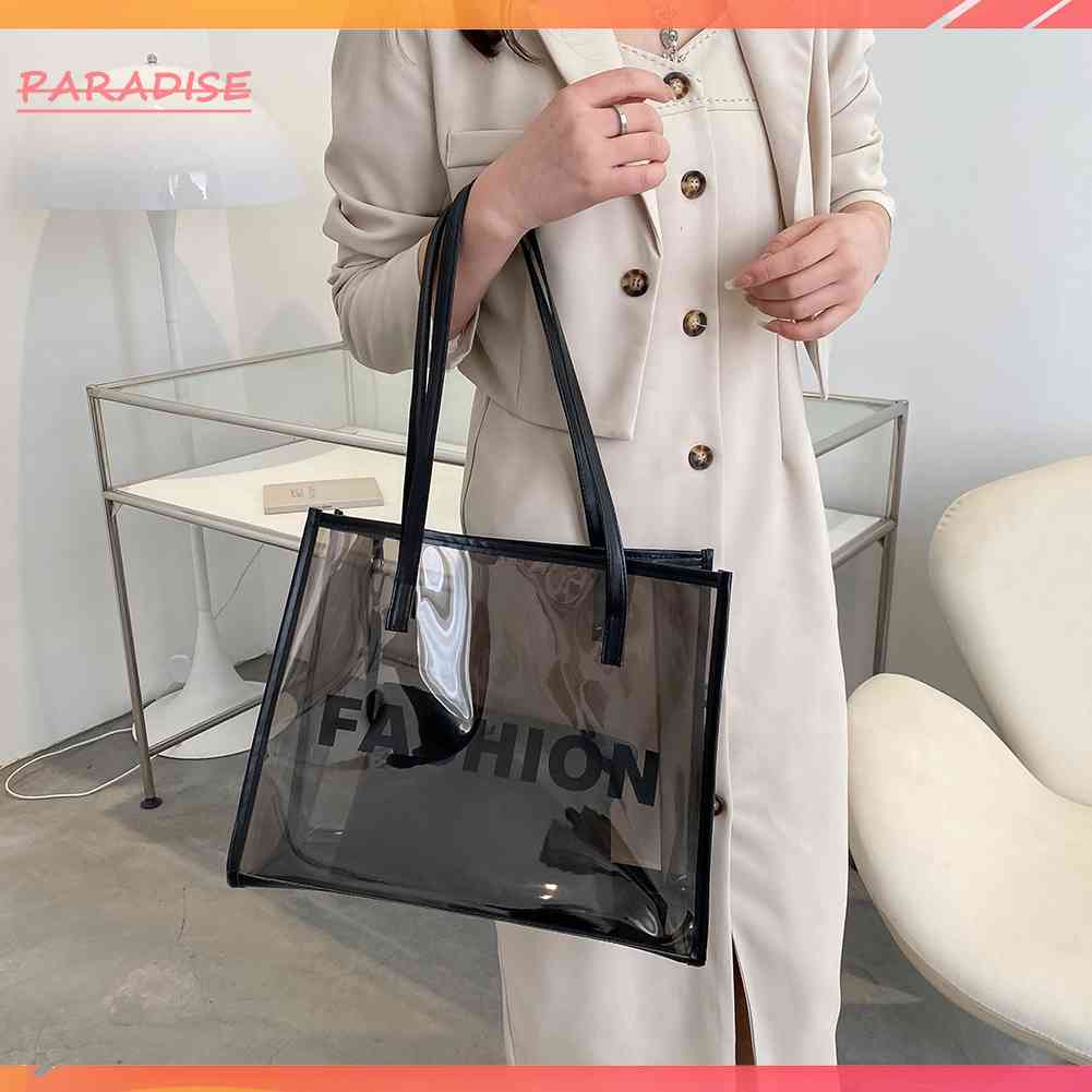 Túi Xách PVC Trong Suốt In Chữ Thời Trang Đi Biển Mùa Hè Cho Nữ
