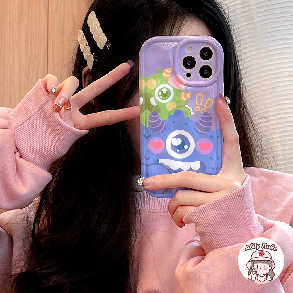 Ốp Điện Thoại TPU Mềm Chống Sốc Họa Tiết Quái Vật Mắt To Phối Bóng Lông Cho IPhone 14 Pro Max 13 12 11 Pro Max