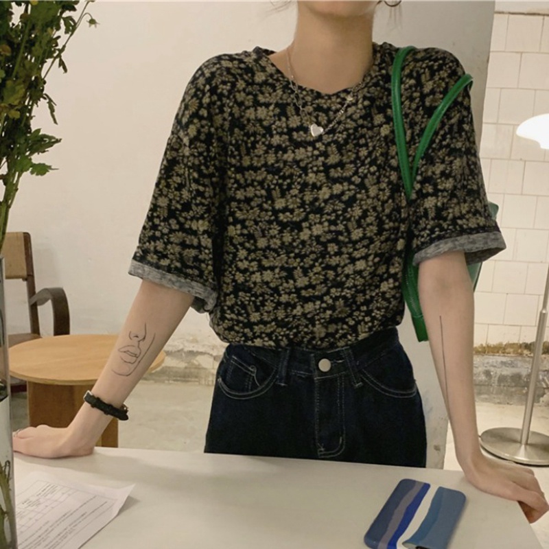 Áo thun NRVP tay ngắn in họa tiết phong cách Hàn Quốc thời trang cho nữ