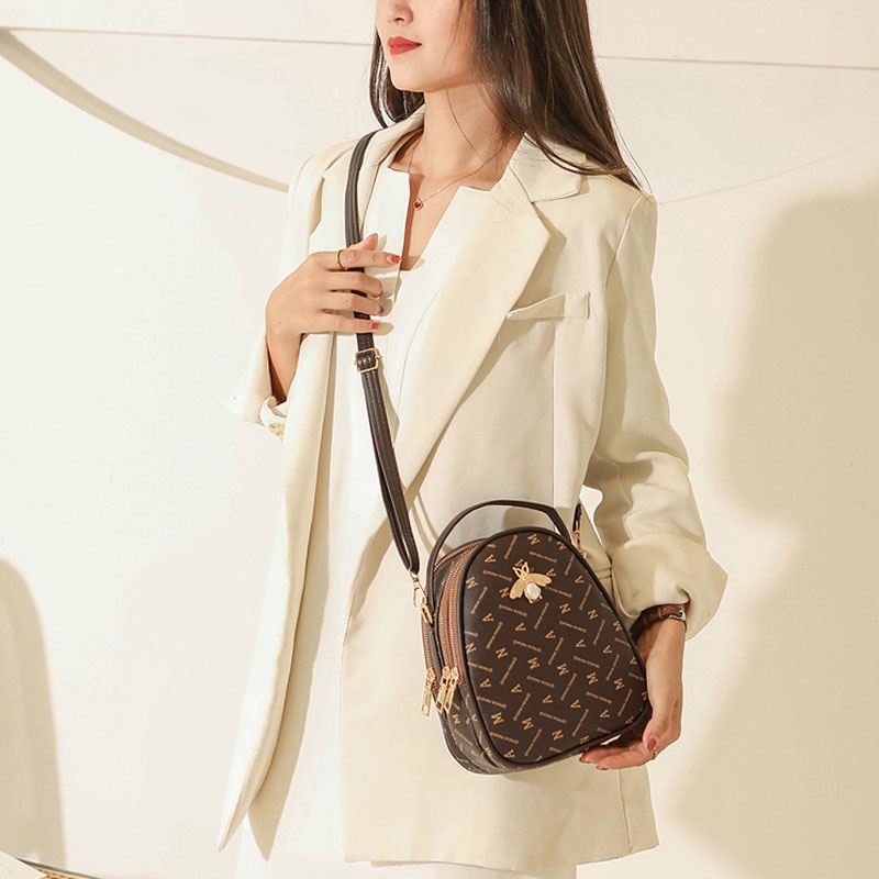 Nallcheer Túi Xách Đeo Vai Hình Tròn Ba Ngăn Sức Chứa Lớn Phong Cách Hàn Quốc Cho Nữ