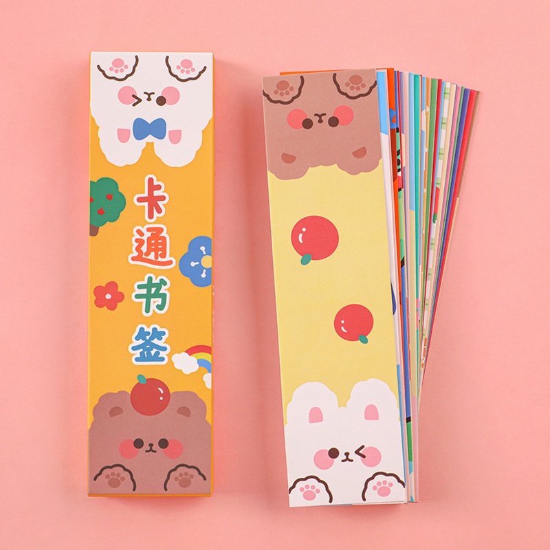 Hộp 30 Thẻ Đánh Dấu Trang Sách Hình Gấu Hoạt Hình Đáng Yêu