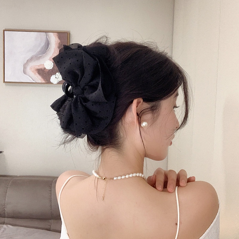 Kẹp Tóc Cá Mập Vải Gạc Chấm Bi Màu Hồng Kích Thước Lớn ins