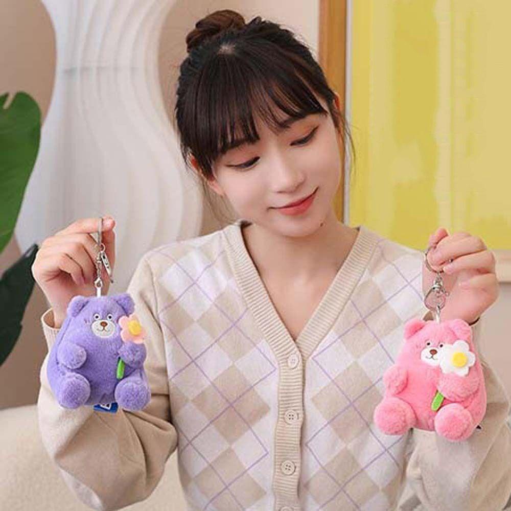 SUSANS Móc Khóa Gấu Bông Mềm Đính Hoa Hồng Dễ Thương