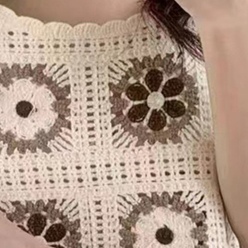 Áo Croptop Dệt Kim Không Tay Khoét Lỗ Họa Tiết Hoa Thời Trang Đi Biển Cho Nữ