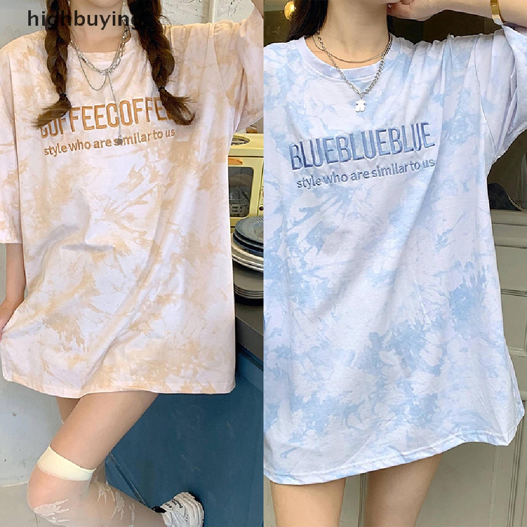 Áo Thun Nữ Ngắn Tay Cổ Tròn Nhuộm Màu Thời Trang