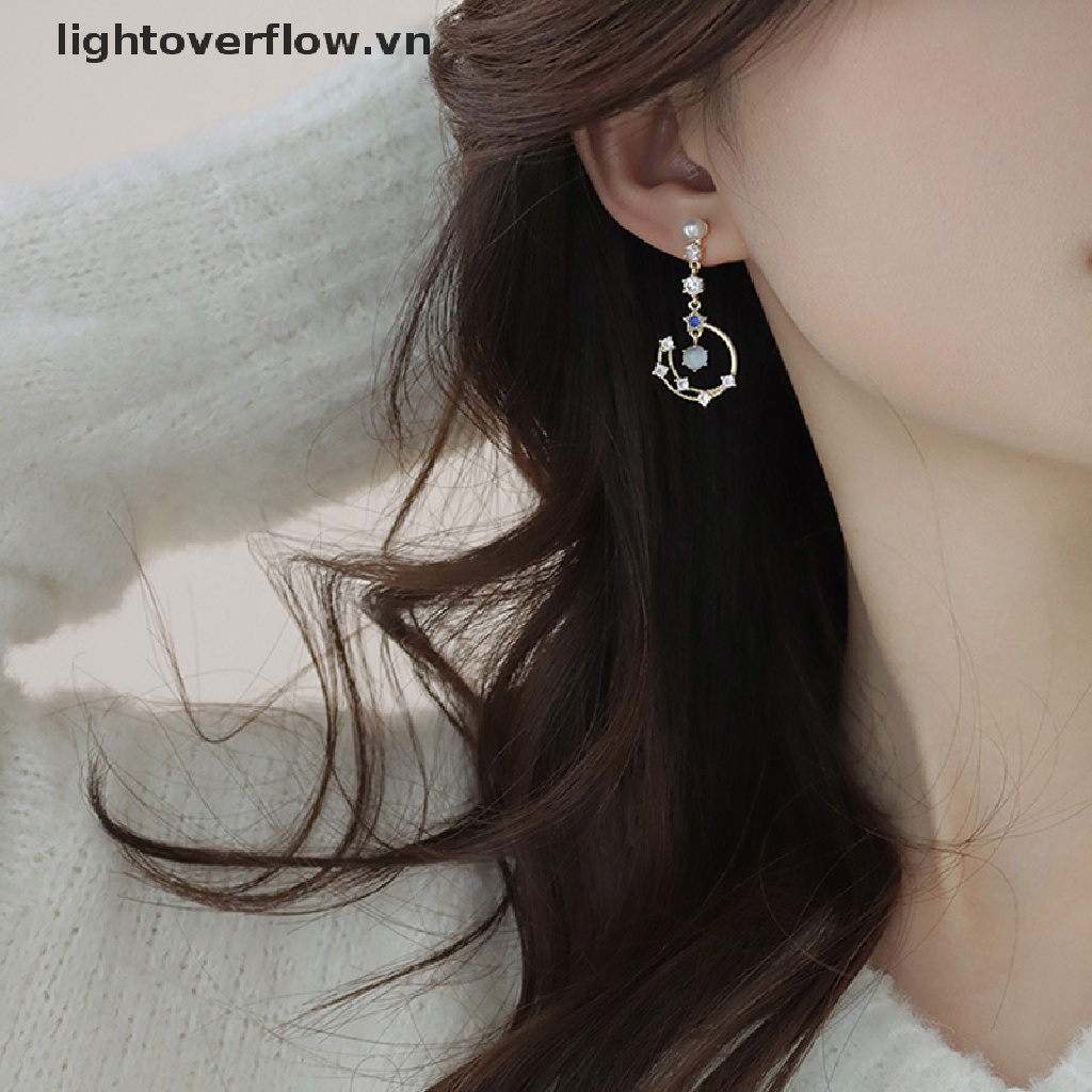 1 Đôi Bông Tai Hình Mặt Trăng Đính Pha Lê Xanh Dương Thời Trang Dành Cho Nữ