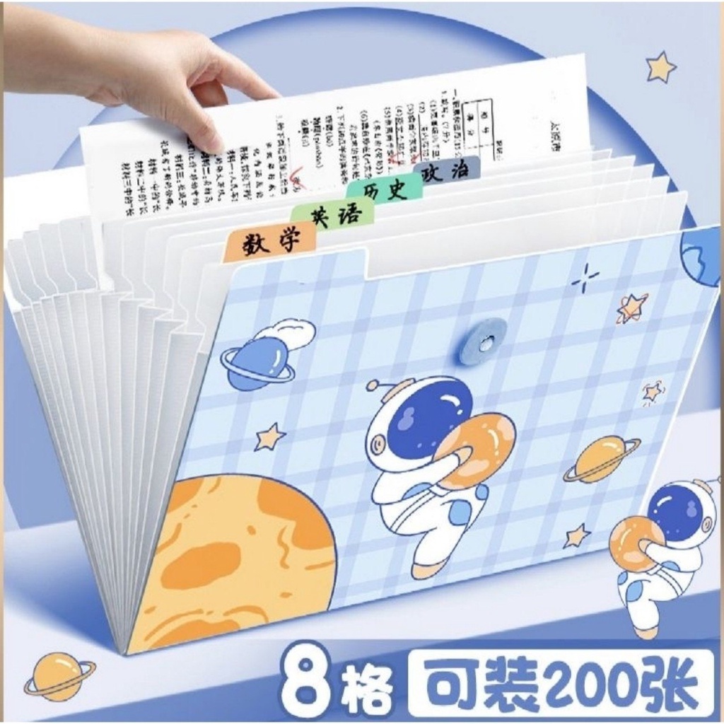 Túi đựng tài liệu 8 ngăn v2 hoạt hình dễ thương tặng kèm dấu trang có quai