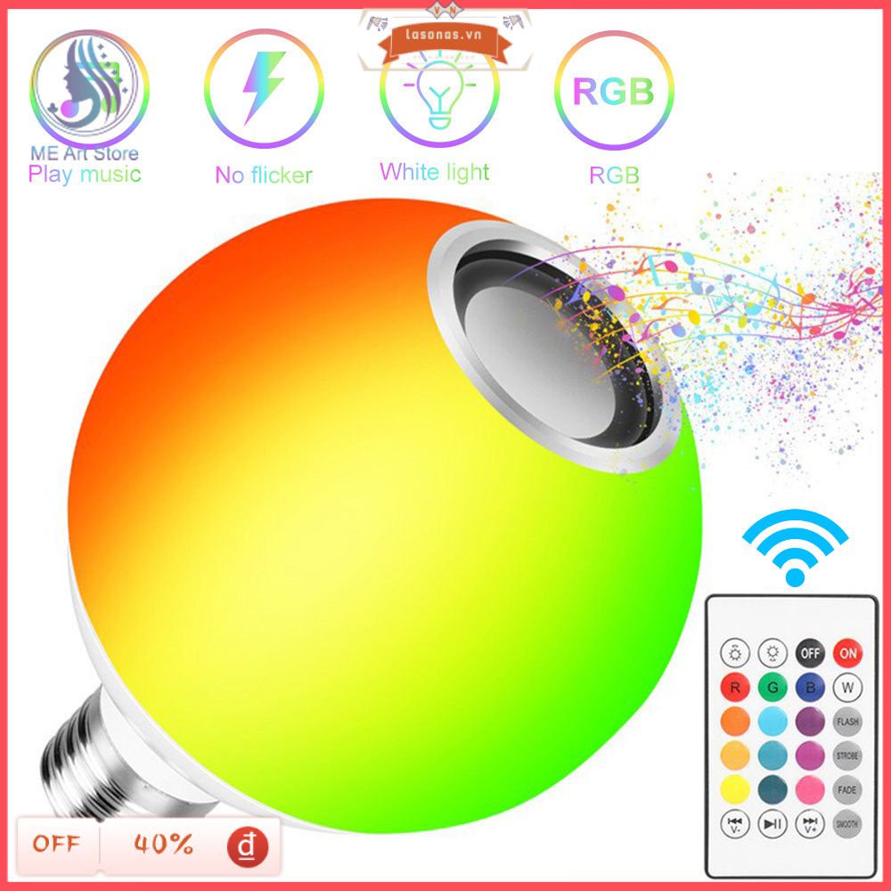 Bóng Đèn LED Đổi Màu Kiêm Loa Bluetooth Không Dây Thông Minh Đuôi E27 RGB Có Điều Khiển Từ Xa