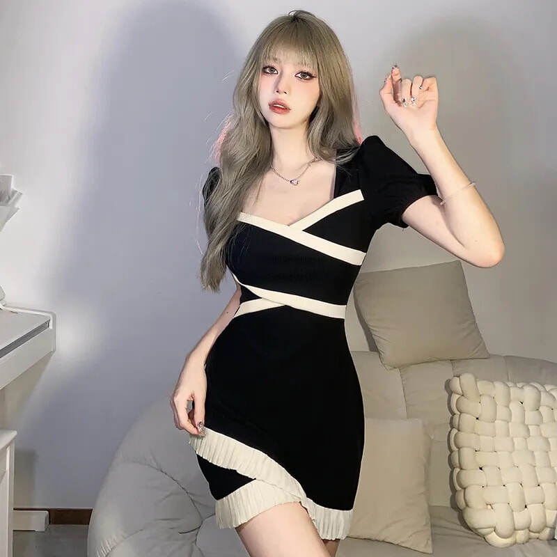 Kliou 2023 Mới Đầm Chữ A Phối Dây Chéo Phong Cách Đường Phố Quyến Rũ Trẻ Trung Cho Nữ 2023