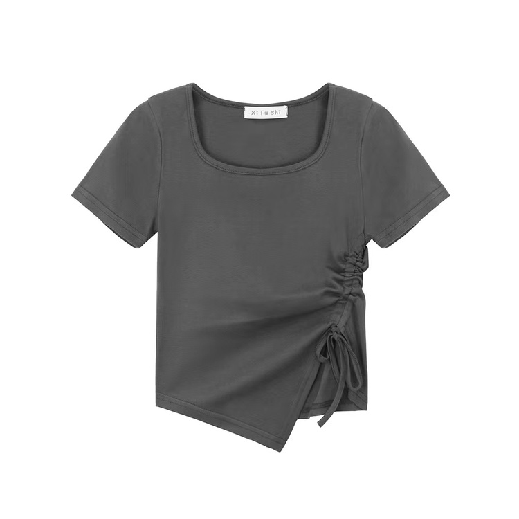 Áo Thun Tay Ngắn Dáng Ôm Thiết Kế Dây Rút Độc Đáo Thời Trang Mùa Hè Mới Cho Nữ