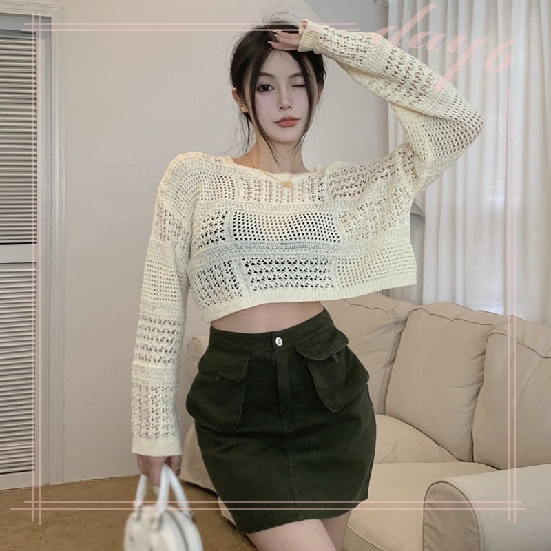 Áo Thun Tay Dài Cổ Tròn Phối Lưới Thoáng Khí Thời Trang Phong Cách Hàn Quốc Cho Nữ