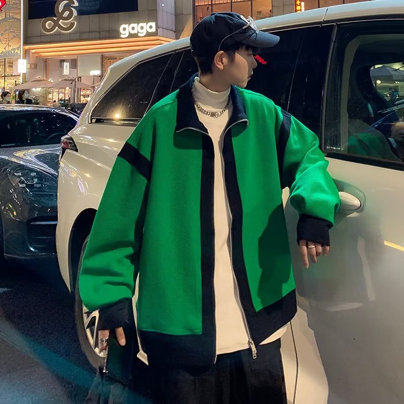 Áo Khoác Dệt Kim Dáng Rộng Phối Khóa Kéo Đôi Màu Sắc Trẻ Trung Phong Cách Hàn Quốc Cho Nam