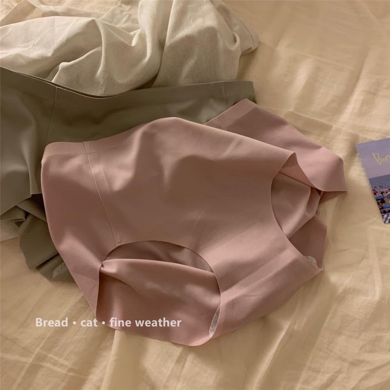 Quần Lót Cotton Lụa Lạnh Không Đường May Lưng Cao Co Giãn Thoáng Khí Màu Sắc Đơn Giản