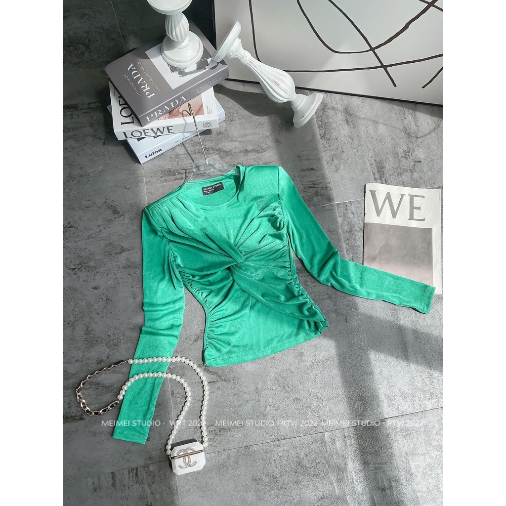 Áo thun Rosie dài tay nhũ xoắn ngực - Chất vải co giãn dáng ôm body tôn dáng | XTA08 | Meimei Studio