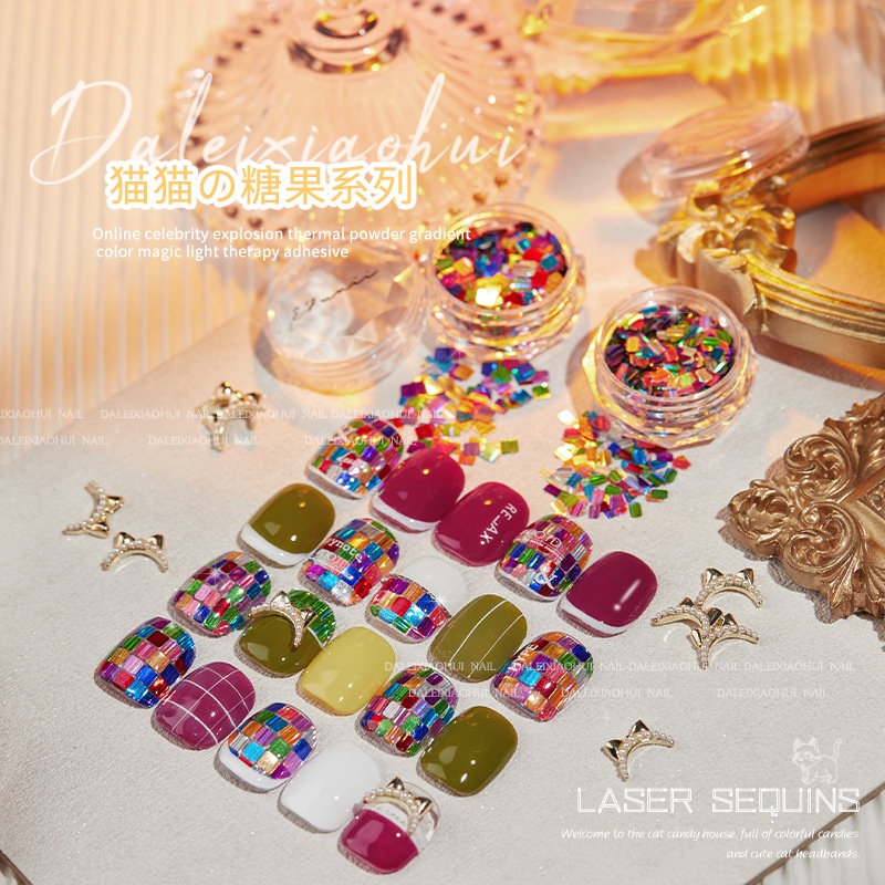 Miếng Dán Trang Trí Móng Tay Nhiều Màu Lấp Lánh Phong Cách Vintage