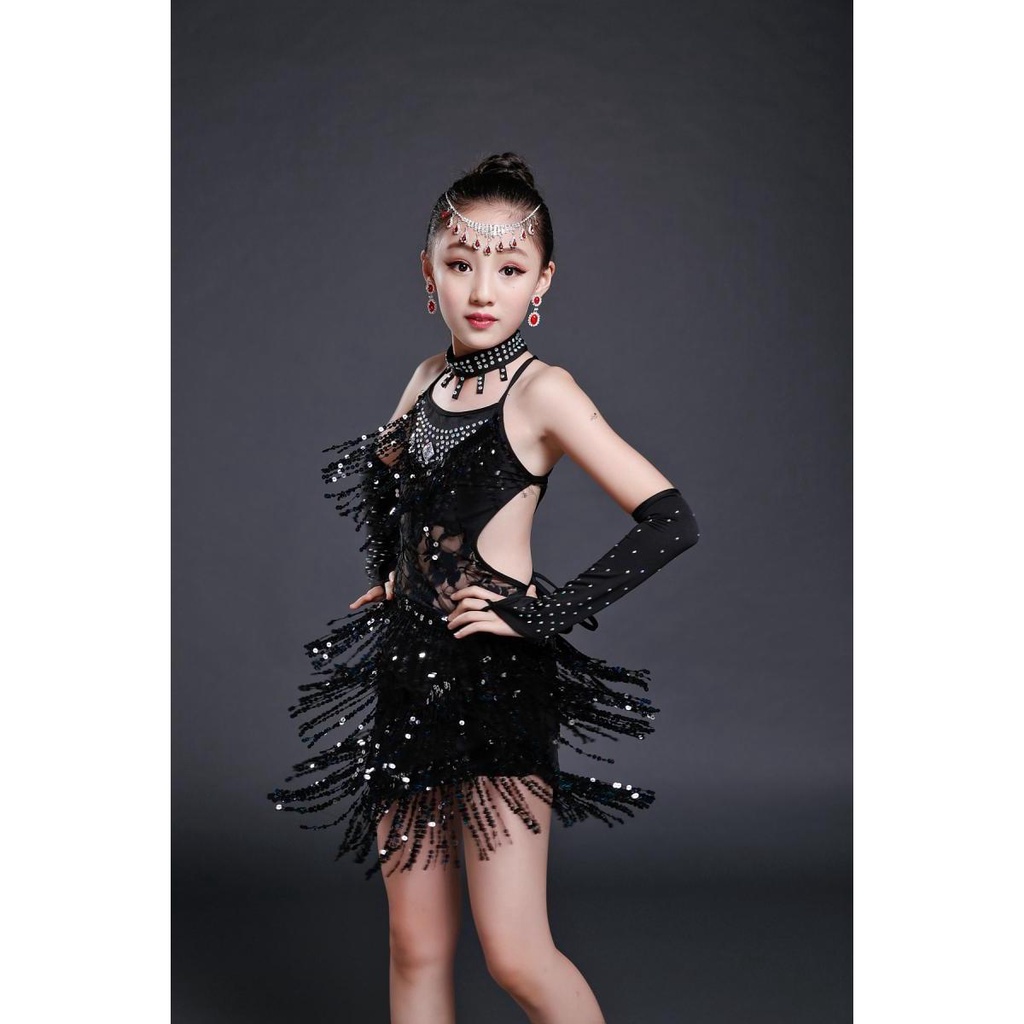 Trang Phục Khiêu Vũ Latin Đính Kim Sa Dành Cho Bé Gái