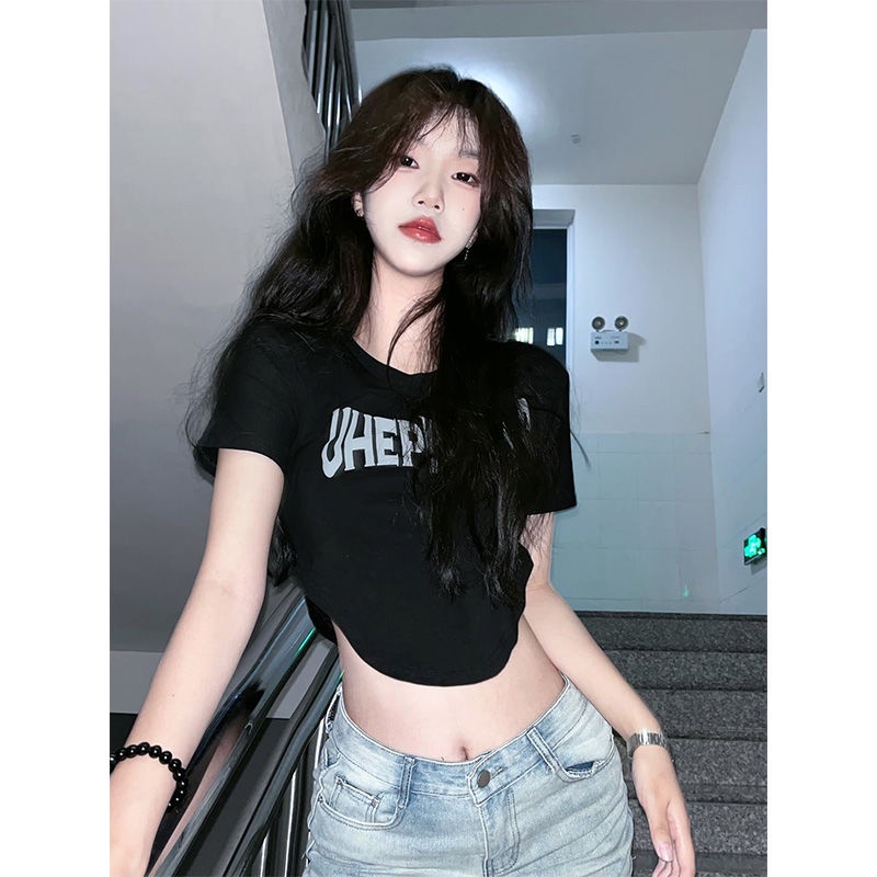 Jiashucheng Áo Thun Tay Ngắn Hở Vai Ôm Dáng Mùa Hè Ngọt Ngào Phong Cách Mỹ Cho Nữ