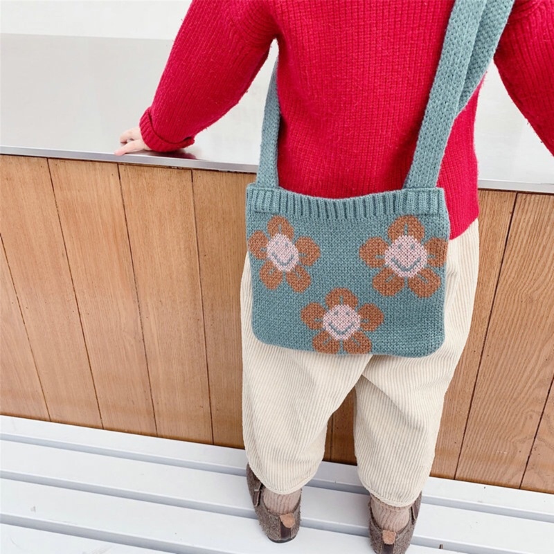 Túi Đeo Chéo Đan Len Mini Hình Hoa Hướng Dương Dễ Thương Thời Trang Thu Đông Cho Bé