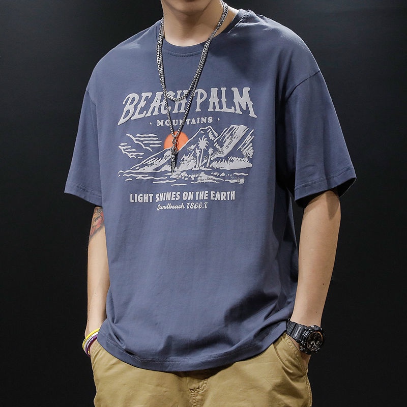 áo thun ngắn tay phong cách hàn quốc áo thun ngắn tay hàng hiệu thời trang mùa hè Áo thun cotton giản dị cho nam hip hop hợp thời trang tất cả các trận đấu hàng đầu