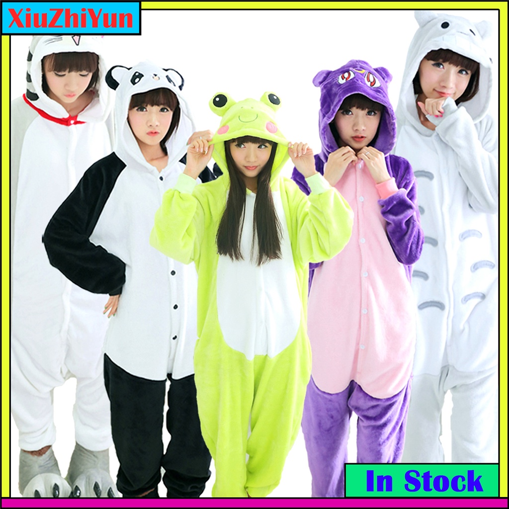 Bộ Đồ Ngủ Liền Thân Vải Flannel In Hoạt Hình Ếch / Gấu Trúc / Totoro Dễ Thương Thời Trang Mùa Đông Cho Nam Và Nữ