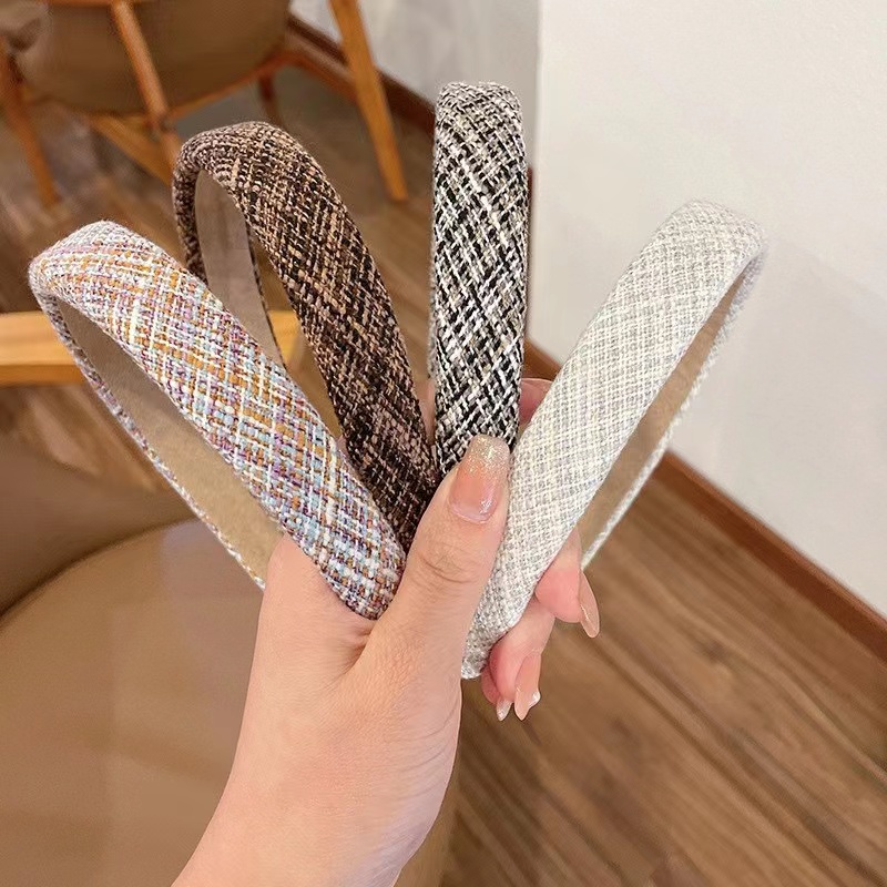 Băng Đô Cài Tóc Bằng Xốp Họa Tiết Kẻ Sọc Caro Phong Cách Hàn Quốc Cổ Điển Thời Trang