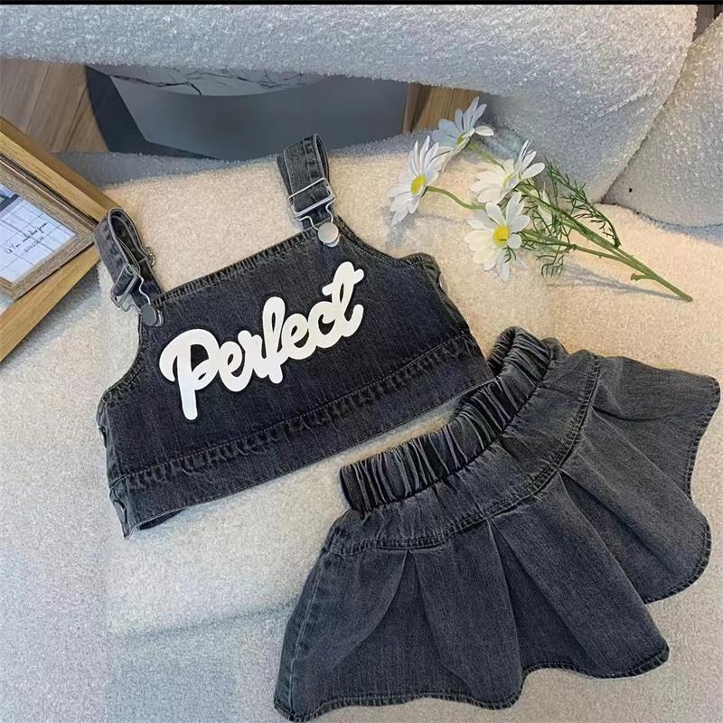 Bộ Áo Denim + Chân Váy Denim Ba Món Thời Trang Mùa Hè Mới 2023 Cho Bé Gái