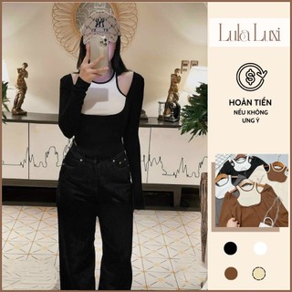 Áo Croptop Hai Lớp Khoét Vai Sexy Cá Tính Áo Kiểu Ôm Body Nữ Tính Mặc Đi Học Đi Chơi Cực Trendy Lula Luxi 129