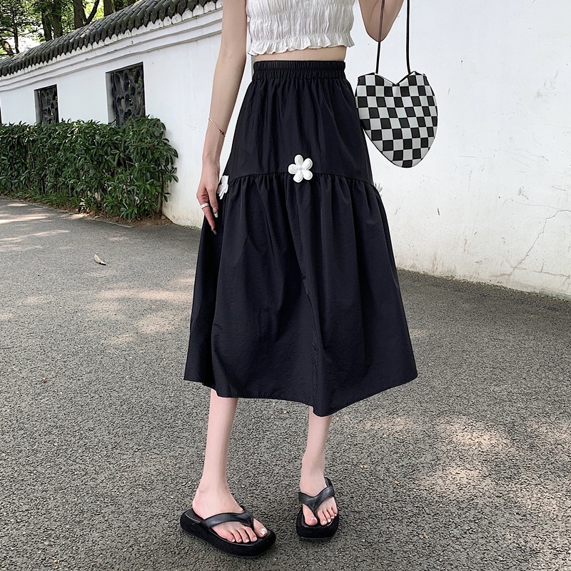 IELGY  Chân Váy Dài Lưng Cao In Họa Tiết Hoa Phong Cách Hàn Quốc Thời Trang Cho Nữ