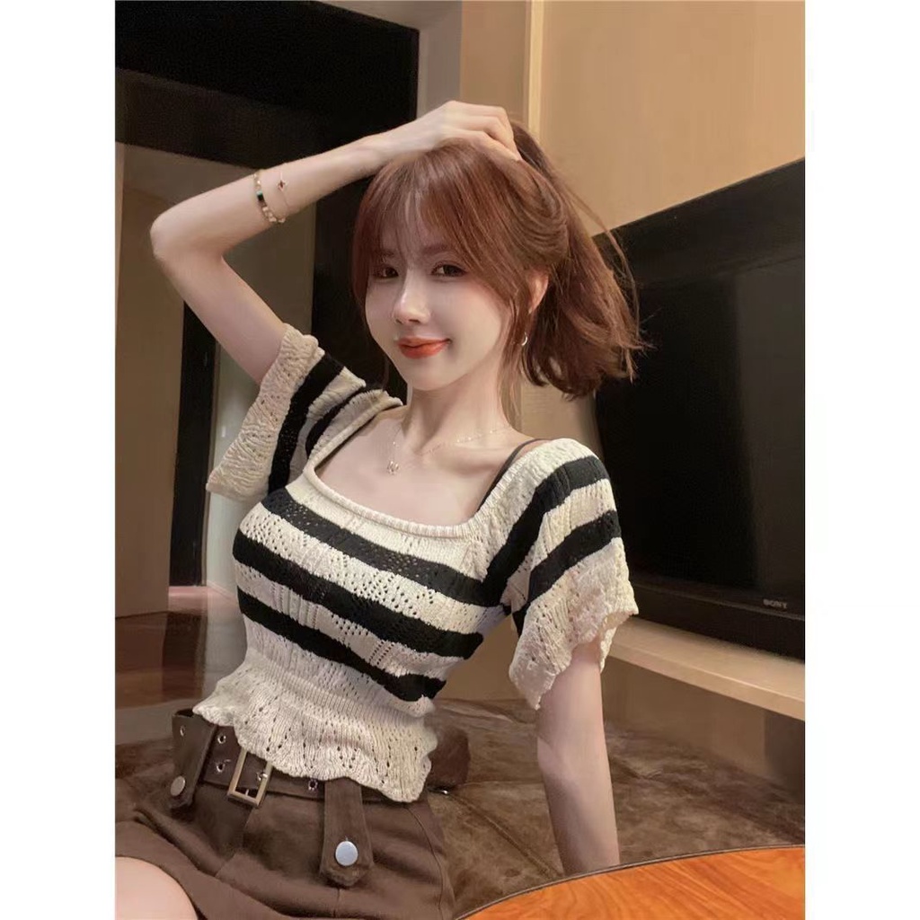 Áo Dệt Kim Cổ Vuông Thời Trang Xinh Xắn Cho Nữ