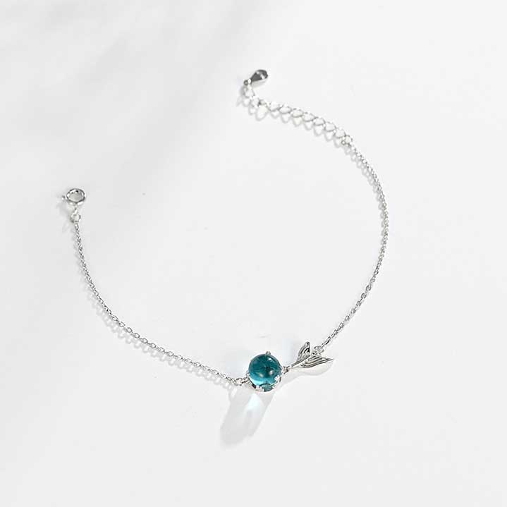 Bộ Trang Sức Vòng cổ / Vòng Tay / Khuyên Tai Bằng Thép Titan Đính Đá Zircon Đuôi Nàng Tiên Cá Màu Xanh Dương Đơn Giản
