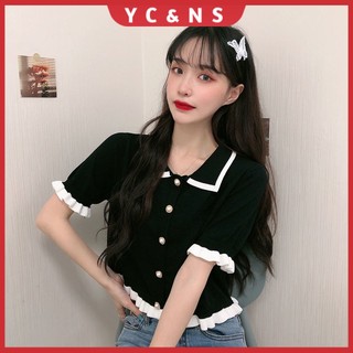 Áo Len Nữ Ngắn Tay Cổ Chữ V Kiểu Dáng Thời Trang