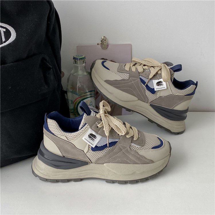 Giày Thể Thao Mũi Tròn Cột Dây Thoáng Khí Trọng Lượng Nhẹ Thoải Mái Phong Cách Ulzzang Thời Trang