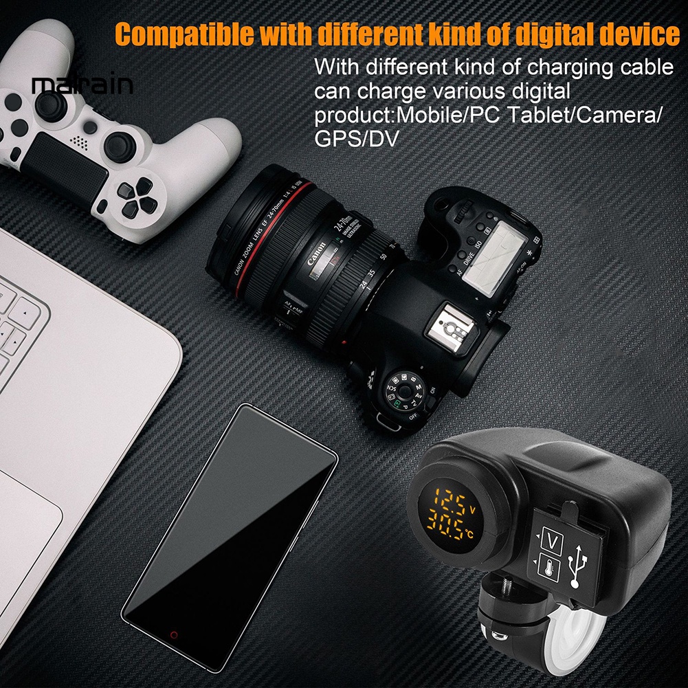 Vôn Kế Kỹ Thuật Số Hai Cổng USB Có Màn Hình Hiển Thị Cho Điện Thoại Di Động Xe Máy