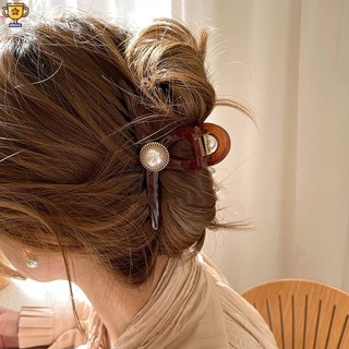 Kẹp tóc cá mập đính ngọc trai đầu chéo sau lưng