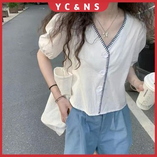 Áo Kiểu Nữ Cổ Chữ V Tay Phồng Đáng Yêu