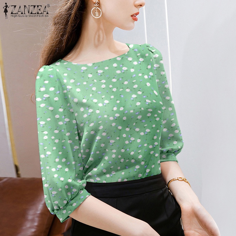 ZANZEA Áo Sơ Mi Tay Lửng In Họa Tiết Hoa Phong Cách Hàn Quốc Cho Nữ